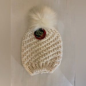 American Eagle Knit Removable Pom Pom Hat, White/Cream, NWT
